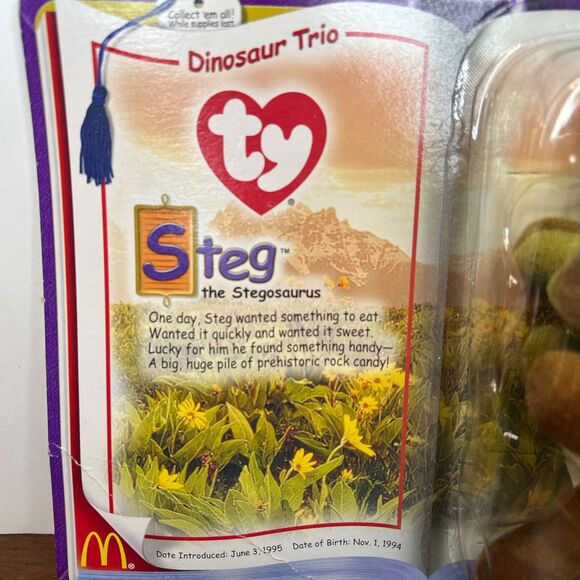 Vintage McDonalds Ty Beanie Babies Mini Dinosaur Trio Steg the Stegosaurus - Picture 2 of 7